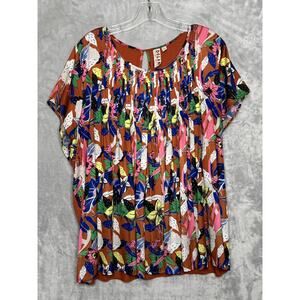 Dolan Left Coast Pilar Tunic Top Womens 2X Multicolor Floral Anthropologie Pleat